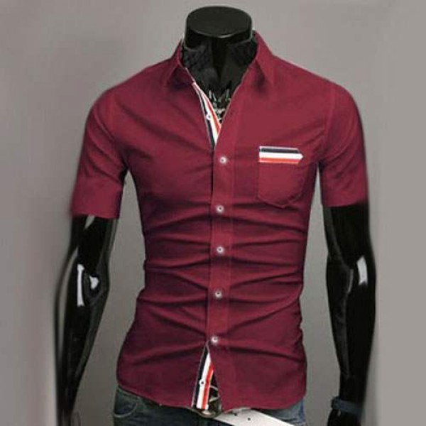 Chemise Homme manches courtes Men Elegance Bande rayee Fitted Rouge